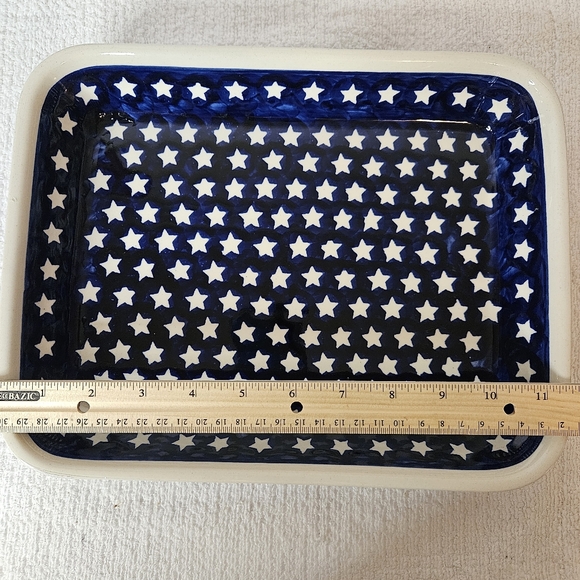 Boleslawiec Polish Pottery Blue White Stars Rectangular Baking Dish Relish Tray - Picture 4 of 5
